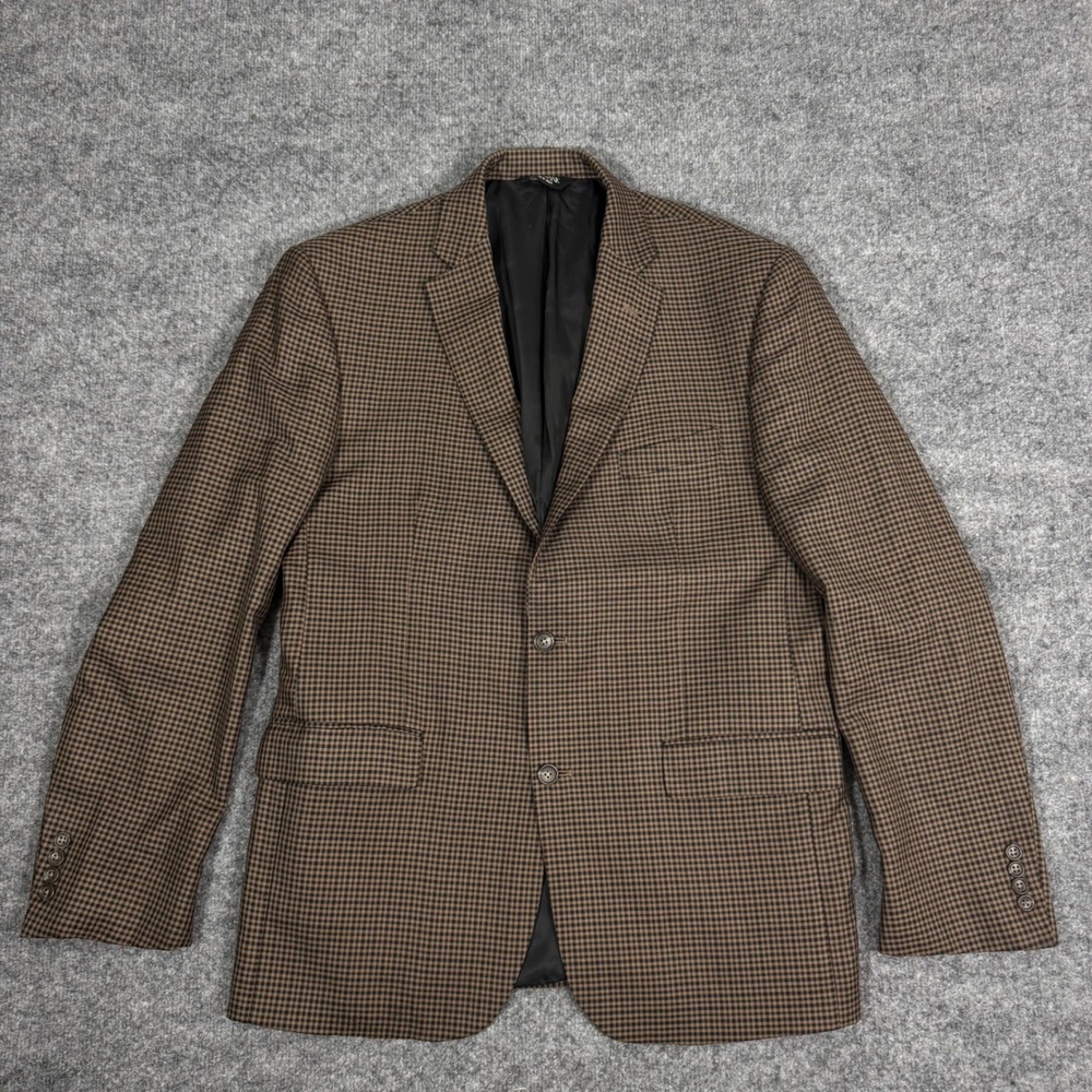 Jos A Bank Blazer Signature Tailored Fit Men 44L Brown Silk Wool Houndstooth EUC